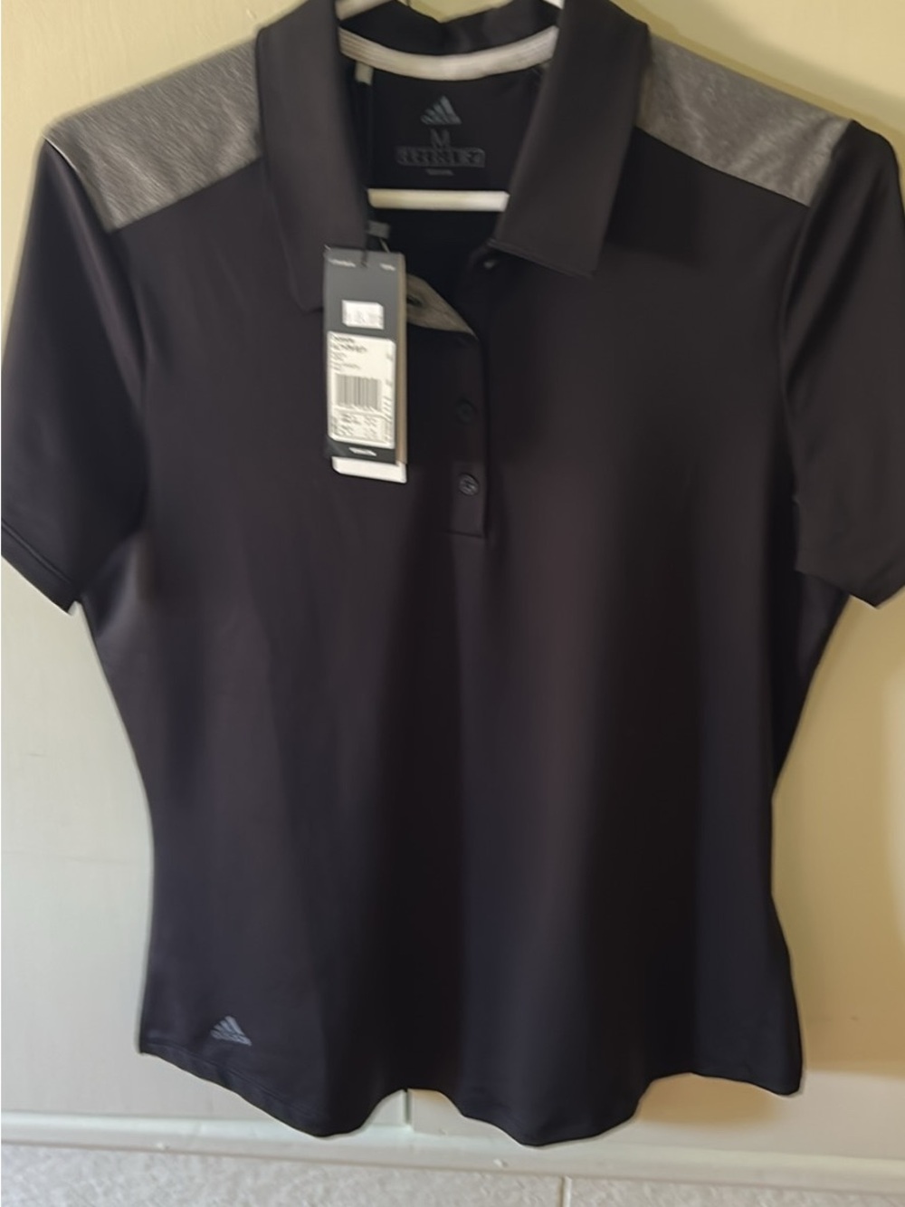 adidas Black Polo Shirt with Gray Shoulder Panels